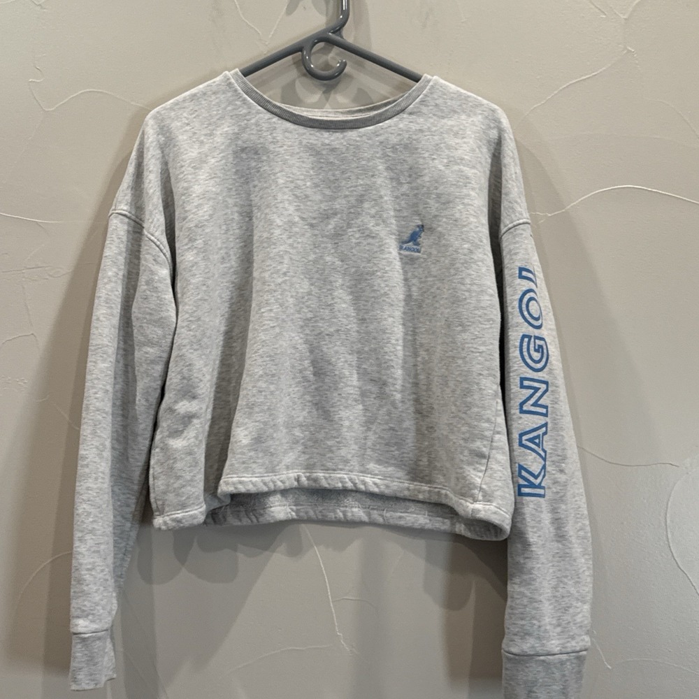Kangol Womens Gray Long Sleeve Crew Neck 100% Cotton Pullover Crop Sweatshirt Xl